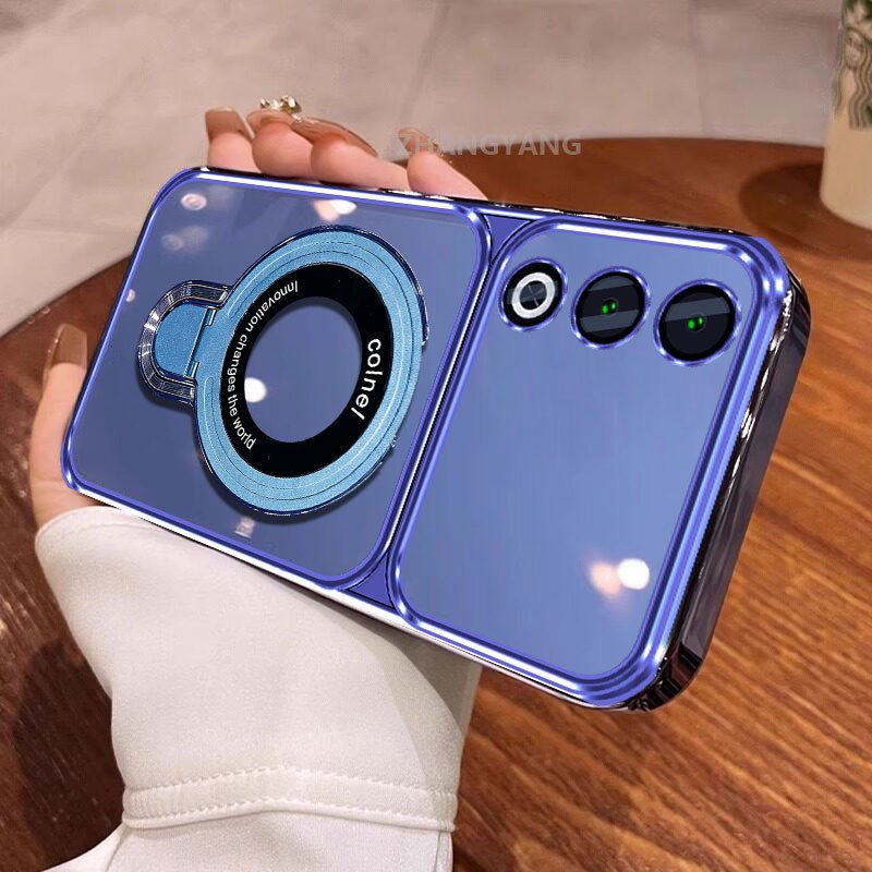 Ốp Lưng Cho OPPO A3 Pro 5G Mạ Điện Silicon Cửa Sổ Lớn Trong Suốt Thiết Kế Chống Rơi Thẩm Mỹ Được Trang Bị Giá Đỡ Điện Thoại