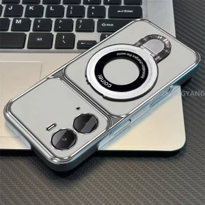 Ốp Lưng Cho OPPO A36 4G A76 4G A96 4G Mạ Điện Silicon Cửa Sổ Lớn Trong Suốt Vỏ Điện Thoại Thẩm Mỹ Chống Rơi Thiết Kế Được Trang Bị Giá Đỡ Điện Thoại