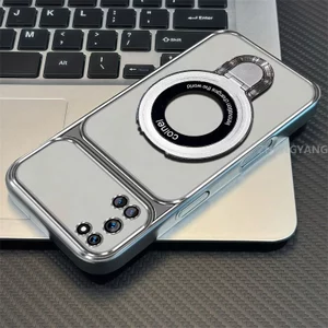 Ốp Lưng Cho OPPO A52 A92 Mạ Điện Silicon Cửa Sổ Lớn Trong Suốt Vỏ Điện Thoại Thẩm Mỹ Chống Rơi Thiết Kế Được Trang Bị Giá Đỡ Điện Thoại