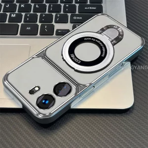 Ốp Lưng Cho VIVO V60 V60E V60 Lite Mạ Điện Silicon Cửa Sổ Lớn Trong Suốt Vỏ Điện Thoại Thẩm Mỹ Chống Rơi Thiết Kế Được Trang Bị Giá Đỡ Điện Thoại