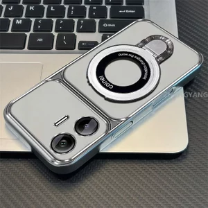 Ốp Lưng Cho POCO F7 5G Mạ Điện Silicon Cửa Sổ Lớn Trong Suốt Vỏ Điện Thoại Thẩm Mỹ Chống Rơi Thiết Kế Được Trang Bị Giá Đỡ Điện Thoại