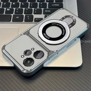Ốp Lưng Cho Realme 15 5G 15 Pro 5G 15T 5G Mạ Điện Silicon Cửa Sổ Lớn Trong Suốt Vỏ Điện Thoại Thẩm Mỹ Chống Rơi Thiết Kế Được Trang Bị Giá Đỡ Điện Thoại
