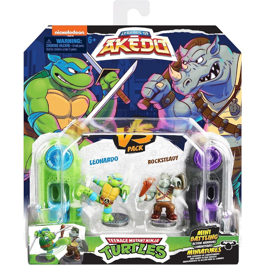 Huyền thoại về rùa Ninja đột biến tuổi teen Akedo. Chiến binh chiến đấu Mini Versus Pack Leonardo Vs Rocksteady Nhỏ