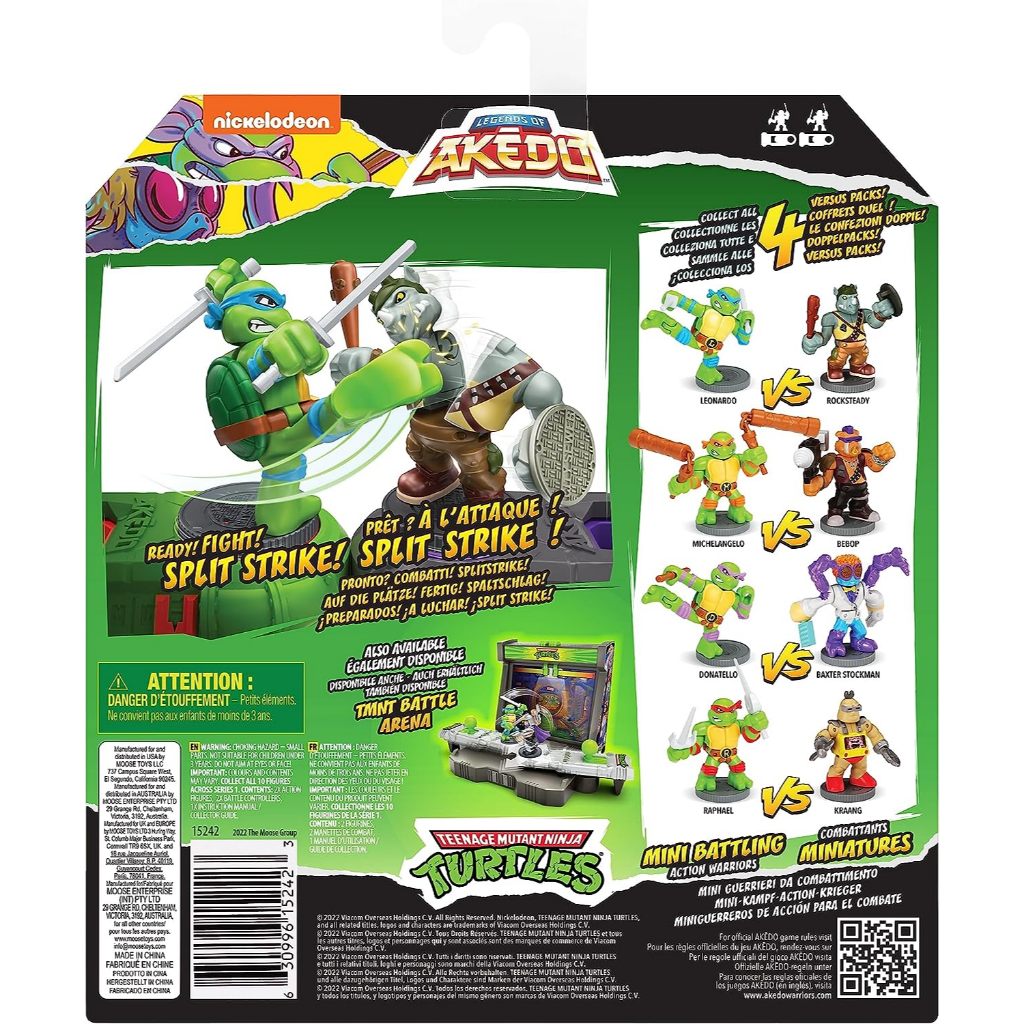 Huyền thoại về rùa Ninja đột biến tuổi teen Akedo. Chiến binh chiến đấu Mini Versus Pack Leonardo Vs Rocksteady Nhỏ