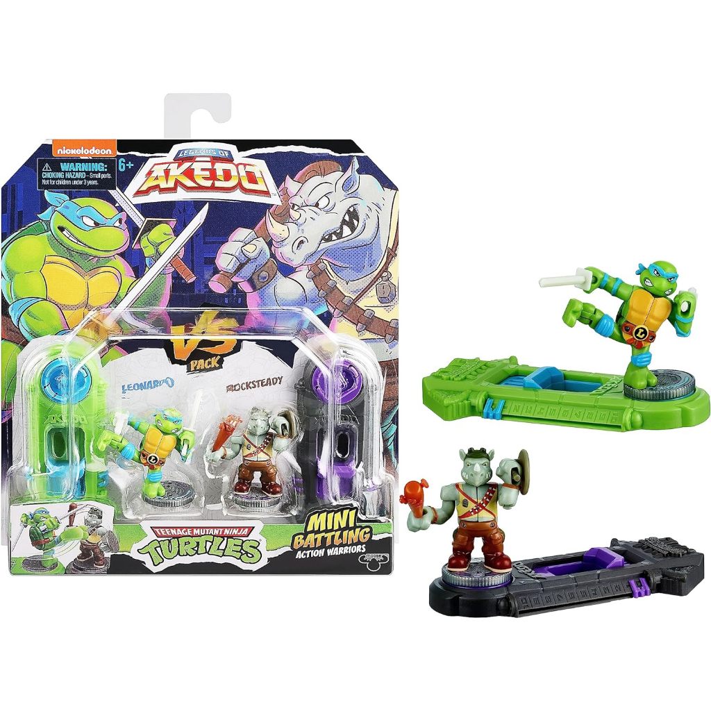 Huyền thoại về rùa Ninja đột biến tuổi teen Akedo. Chiến binh chiến đấu Mini Versus Pack Leonardo Vs Rocksteady Nhỏ