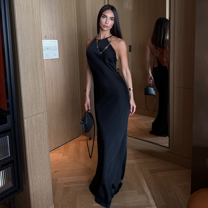Cutenew Backless Smooth Maxi Váy Sling Dây Thoải Mái Thoáng Khí Nữ Mùa Hè Thanh Lịch Tiệc Phong Cách