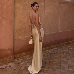Cutenew Backless Smooth Maxi Váy Sling Dây Thoải Mái Thoáng Khí Nữ Mùa Hè Thanh Lịch Tiệc Phong Cách