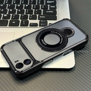 Ốp Lưng Dành Cho vivo Y15S Y15A Cao Cấp Mạ Điện Cửa Sổ Lớn Silicon Trong Suốt Điện Thoại Thẩm Mỹ Kim Loại Giá Đỡ Điện Thoại Thiết Kế Mới
