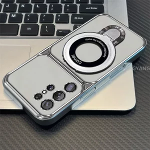 Ốp Lưng Dành Cho Samsung S26 Plus S26 S26 Ultra Mạ Điện Silicon Cửa Sổ Lớn Trong Suốt Vỏ Điện Thoại Thẩm Mỹ Chống Rơi Thiết Kế Được Trang Bị Giá Đỡ Điện Thoại
