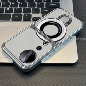 Ốp Lưng Cho VIVO V40 V40 Pro V40 Lite Silicon Mạ Điện Cửa Sổ Lớn Trong Suốt Vỏ Điện Thoại Thẩm Mỹ Chống Rơi Thiết Kế Được Trang Bị Giá Đỡ Điện Thoại