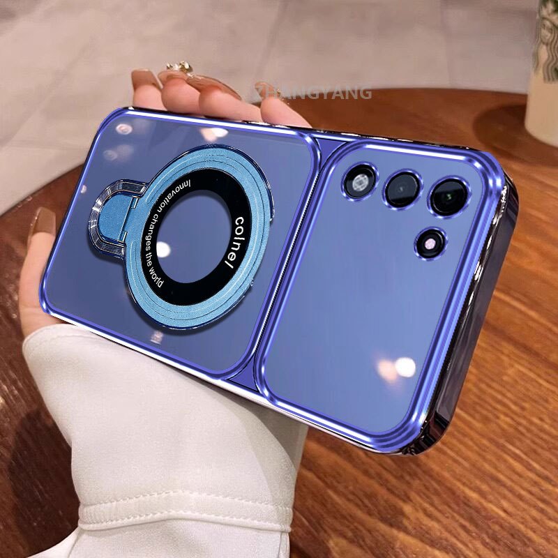 Ốp Lưng Dành Cho vivo Y04 4G Y29s 5G Y19 Y19E Silicon Mạ Điện Cửa Sổ Lớn Trong Suốt Vỏ Điện Thoại Thẩm Mỹ Chống Rơi Thiết Kế Được Trang Bị Giá Đỡ Điện Thoại