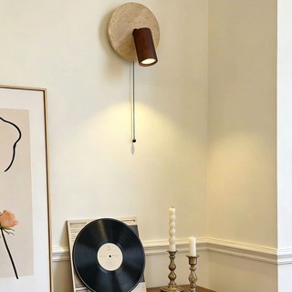 AIMI Đèn tường Đá tự nhiên Đèn LED xoay Đèn nền tròn có công tắc kéo Phòng khách Phòng ngủ Nghiên cứu Trang trí Đèn tường ba màu