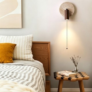 AIMI Đèn tường Đá tự nhiên Đèn LED xoay Đèn nền tròn có công tắc kéo Phòng khách Phòng ngủ Nghiên cứu Trang trí Đèn tường ba màu