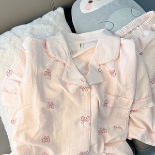 Thắt nơ đồ ngủ nữ ve áo cardigan bộ đồ gia đình