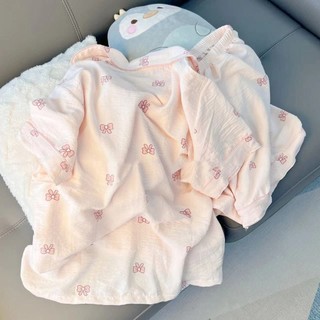 Thắt nơ đồ ngủ nữ ve áo cardigan bộ đồ gia đình