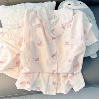 Thắt nơ đồ ngủ nữ ve áo cardigan bộ đồ gia đình
