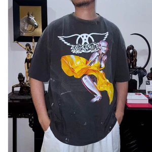 Unisex Quá Khổ Cổ Tròn Anime Nhân Vật In Chữ Retro Rửa Vintage Đau Khổ Áo Thun Tay Ngắn