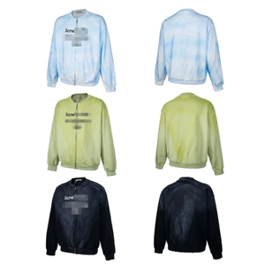 Unisex Solid Color Letter & Number Logo In, Spray Dot Washed Craft Zip-Up Jacket