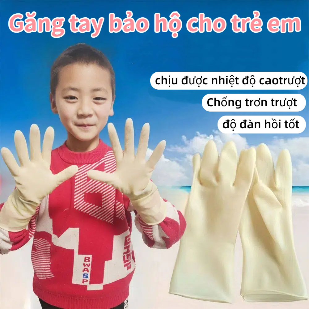Găng tay trẻ em SIMPLEAID cao su 26cm, chống mài mòn, màu đỏ/vàng/xanh, bảo vệ khi làm việc nhà