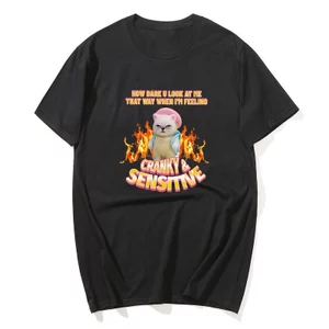 Cranky Kitty Ngộ nghĩnh Mèo Meme Áo nam Nữ Thẩm Mỹ Xu Hướng Áo Thun Nữ Tay Ngắn Cotton Quá Khổ Vintage Áo Thun