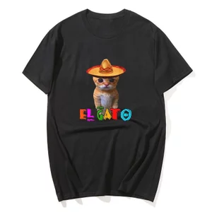 El Gato Mèo Vui Meme Áo nam Nữ Xu Hướng Thẩm Mỹ Áo Thun Tay Ngắn Rời Thường Ngày Cotton Quá Khổ Áo Thun Thời Trang