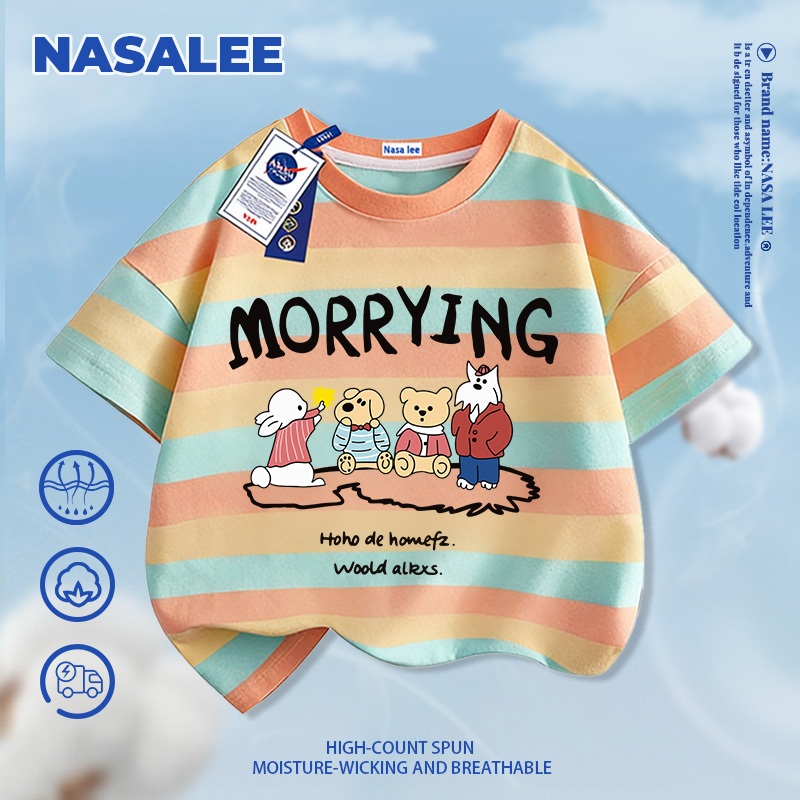 [Giao hàng trong ngày] NASA Hợp thời trang Phong cách mới Cotton nguyên chất cho trẻ em Tay ngắn thoải mái In hình động vật thân thiện với da