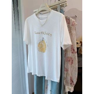 2026 Mới Cổ Tròn Thương Hiệu cotton Lười Rời Hoạt Hình In Hình Áo Thun Nữ Tay Ngắn