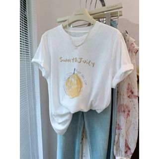 2026 Mới Cổ Tròn Thương Hiệu cotton Lười Rời Hoạt Hình In Hình Áo Thun Nữ Tay Ngắn