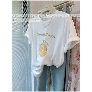 2026 Mới Cổ Tròn Thương Hiệu cotton Lười Rời Hoạt Hình In Hình Áo Thun Nữ Tay Ngắn