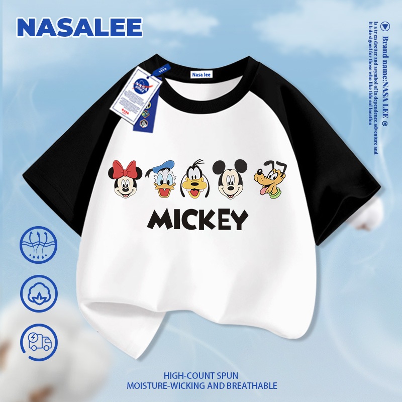 [Giao hàng trong ngày] NASA Hợp thời trang Phong cách mới Cotton nguyên chất cho trẻ em Tay ngắn thoải mái Thân thiện với da Disney Tất cả in
