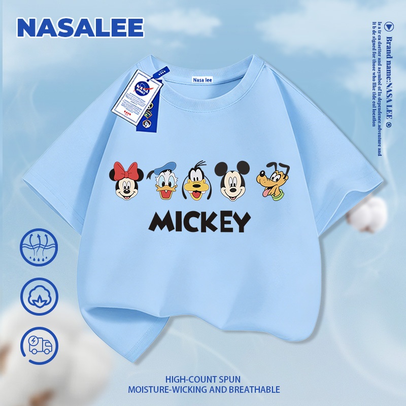 [Giao hàng trong ngày] NASA Hợp thời trang Phong cách mới Cotton nguyên chất cho trẻ em Tay ngắn thoải mái Thân thiện với da Disney Tất cả in
