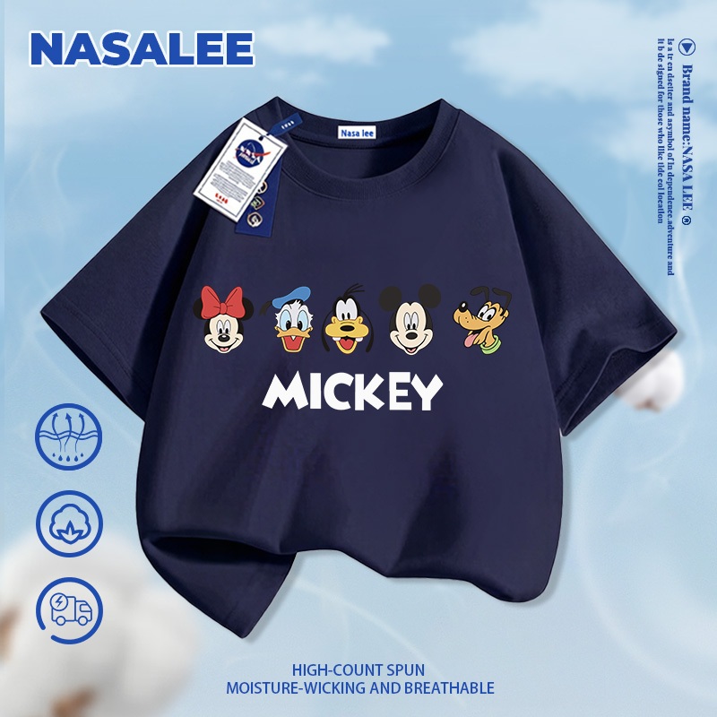 [Giao hàng trong ngày] NASA Hợp thời trang Phong cách mới Cotton nguyên chất cho trẻ em Tay ngắn thoải mái Thân thiện với da Disney Tất cả in