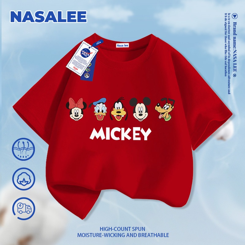 [Giao hàng trong ngày] NASA Hợp thời trang Phong cách mới Cotton nguyên chất cho trẻ em Tay ngắn thoải mái Thân thiện với da Disney Tất cả in