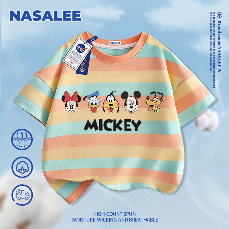 [Giao hàng trong ngày] NASA Hợp thời trang Phong cách mới Cotton nguyên chất cho trẻ em Tay ngắn thoải mái Thân thiện với da Disney Tất cả in