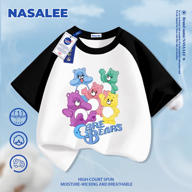 [Giao hàng trong ngày] NASA Hợp thời trang Phong cách mới Cotton nguyên chất cho trẻ em Tay ngắn thoải mái Thân thiện với da Gấu Thiên đường In 1