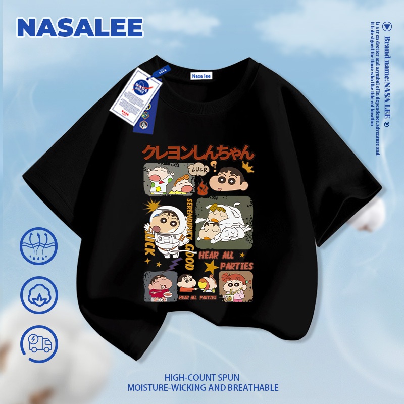 [Giao hàng trong ngày] NASA Hợp thời trang Phong cách mới Cotton nguyên chất cho trẻ em Tay ngắn thoải mái Thân thiện với da Crayon Shin-Cha