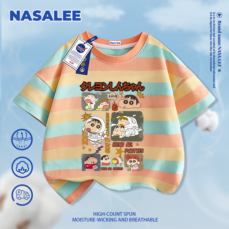 [Giao hàng trong ngày] NASA Hợp thời trang Phong cách mới Cotton nguyên chất cho trẻ em Tay ngắn thoải mái Thân thiện với da Crayon Shin-Cha