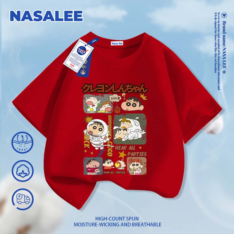 [Giao hàng trong ngày] NASA Hợp thời trang Phong cách mới Cotton nguyên chất cho trẻ em Tay ngắn thoải mái Thân thiện với da Crayon Shin-Cha