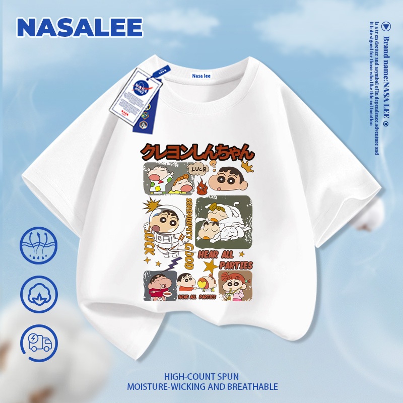[Giao hàng trong ngày] NASA Hợp thời trang Phong cách mới Cotton nguyên chất cho trẻ em Tay ngắn thoải mái Thân thiện với da Crayon Shin-Cha