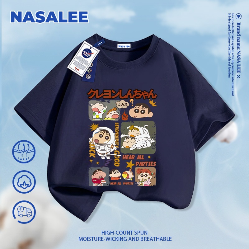 [Giao hàng trong ngày] NASA Hợp thời trang Phong cách mới Cotton nguyên chất cho trẻ em Tay ngắn thoải mái Thân thiện với da Crayon Shin-Cha