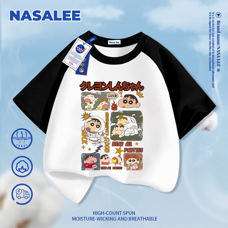 [Giao hàng trong ngày] NASA Hợp thời trang Phong cách mới Cotton nguyên chất cho trẻ em Tay ngắn thoải mái Thân thiện với da Crayon Shin-Cha