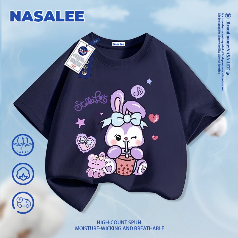 [Giao hàng trong ngày] NASA Hợp thời trang Phong cách mới Cotton nguyên chất cho trẻ em tay ngắn thoải mái in hình thỏ thân thiện với da