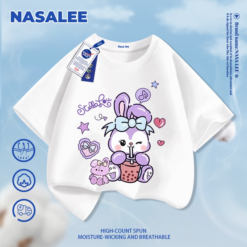[Giao hàng trong ngày] NASA Hợp thời trang Phong cách mới Cotton nguyên chất cho trẻ em tay ngắn thoải mái in hình thỏ thân thiện với da
