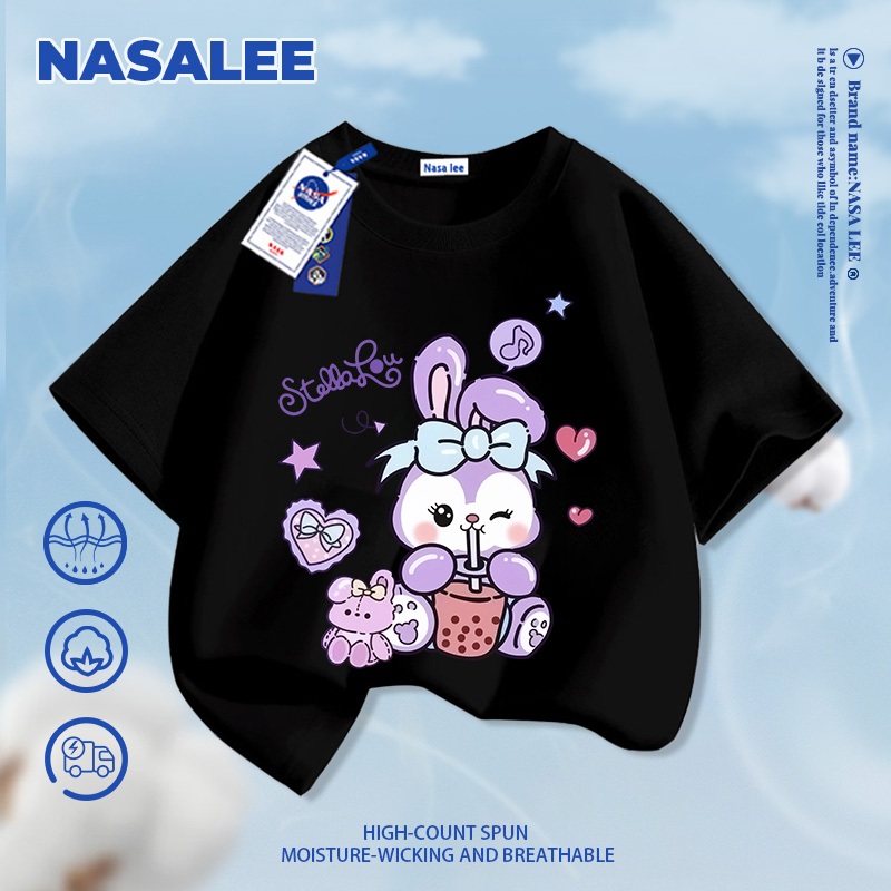 [Giao hàng trong ngày] NASA Hợp thời trang Phong cách mới Cotton nguyên chất cho trẻ em tay ngắn thoải mái in hình thỏ thân thiện với da