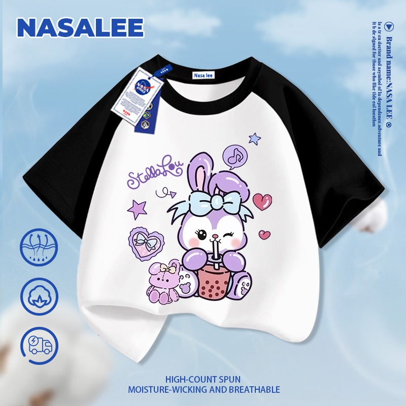 [Giao hàng trong ngày] NASA Hợp thời trang Phong cách mới Cotton nguyên chất cho trẻ em tay ngắn thoải mái in hình thỏ thân thiện với da