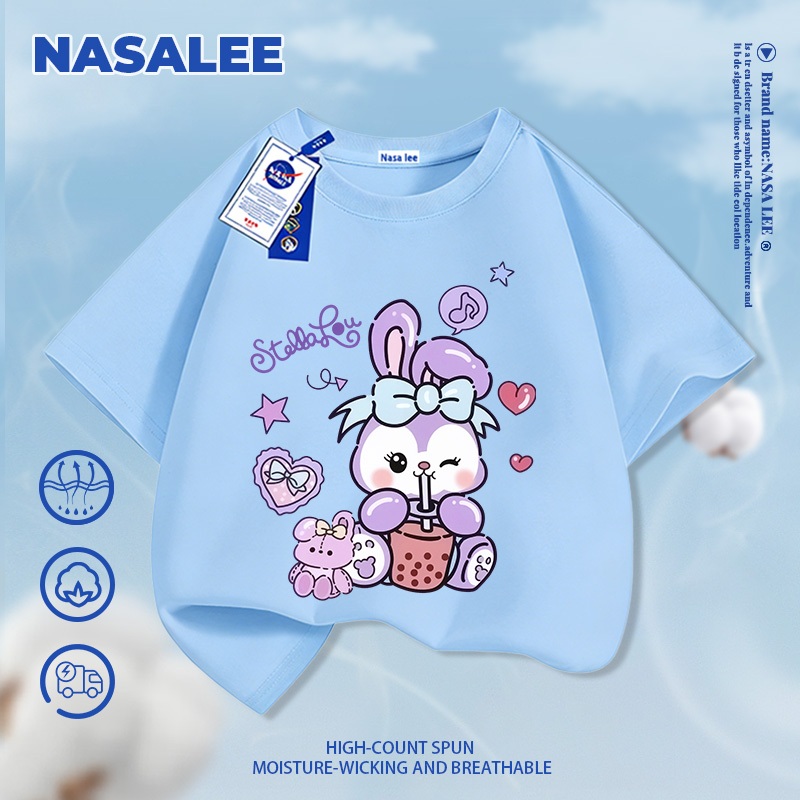 [Giao hàng trong ngày] NASA Hợp thời trang Phong cách mới Cotton nguyên chất cho trẻ em tay ngắn thoải mái in hình thỏ thân thiện với da