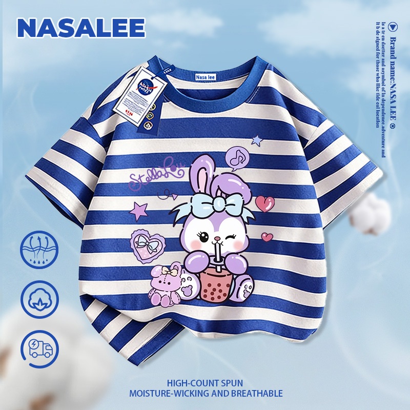 [Giao hàng trong ngày] NASA Hợp thời trang Phong cách mới Cotton nguyên chất cho trẻ em tay ngắn thoải mái in hình thỏ thân thiện với da
