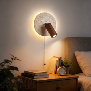 AIMI Đèn tường Đá tự nhiên Đèn LED xoay Đèn nền tròn có công tắc kéo Phòng khách Phòng ngủ Nghiên cứu Trang trí Đèn tường ba màu