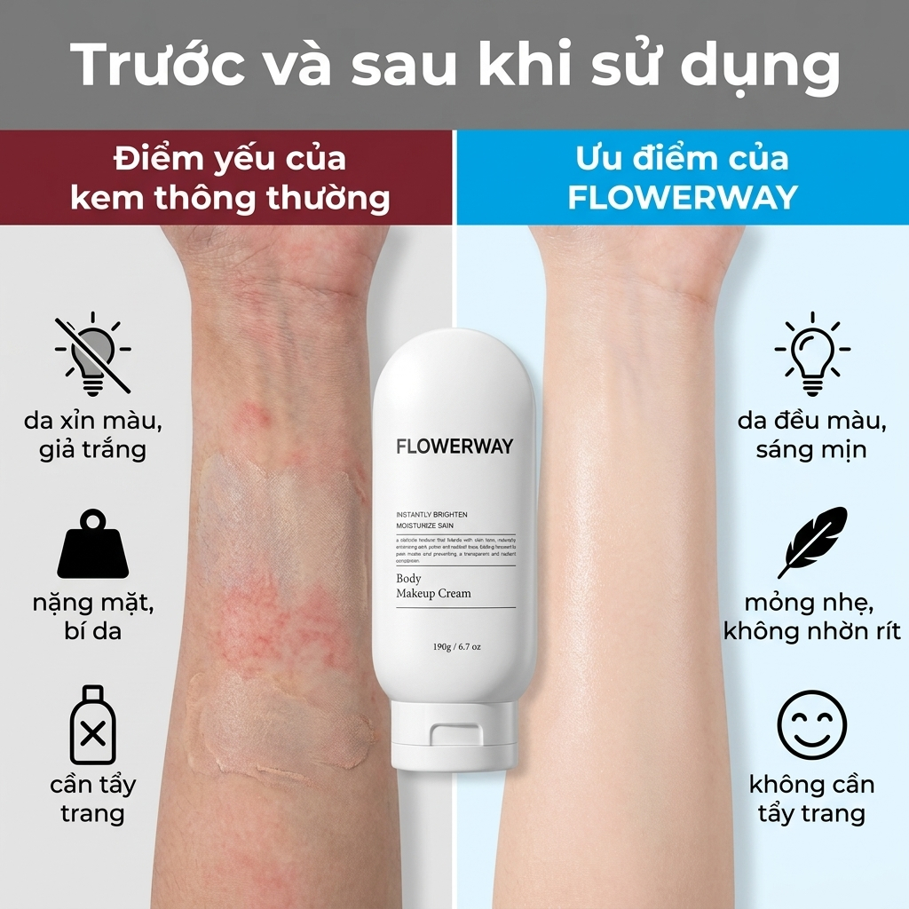 Kem nền body FLOWERWAY - Không trắng bệch, làm sáng da, che khuyết điểm tự nhiên, cho người bận rộn