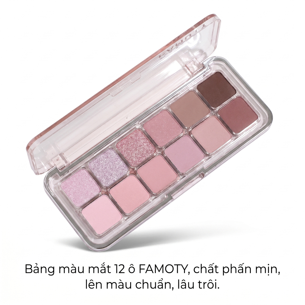 FAMOTY Palette Phấn Mắt 12 Màu Đa Năng - Tông Đất, Ánh Kim/Matt, Tạo Phong Cách Dịu Dàng